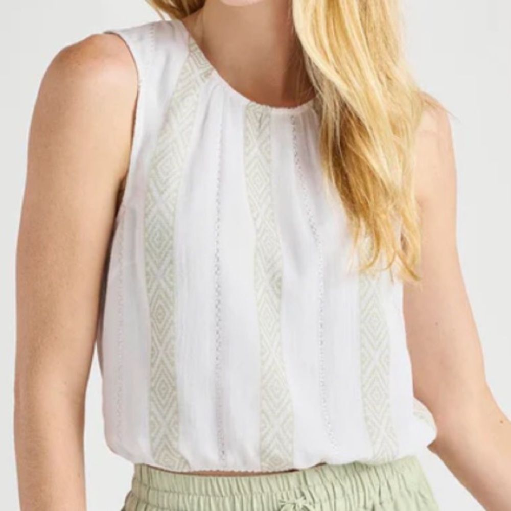 Splendid Women's White & Green Silver Striping Sleeveless Dixie Top Small